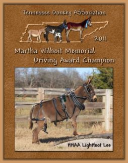 2011 Tennessee Donkey ASSociation's  Martha Wilhoit Memorial Driving Award with 110 hours!